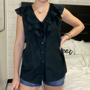 Banana Republic Black Ruffle Button Down